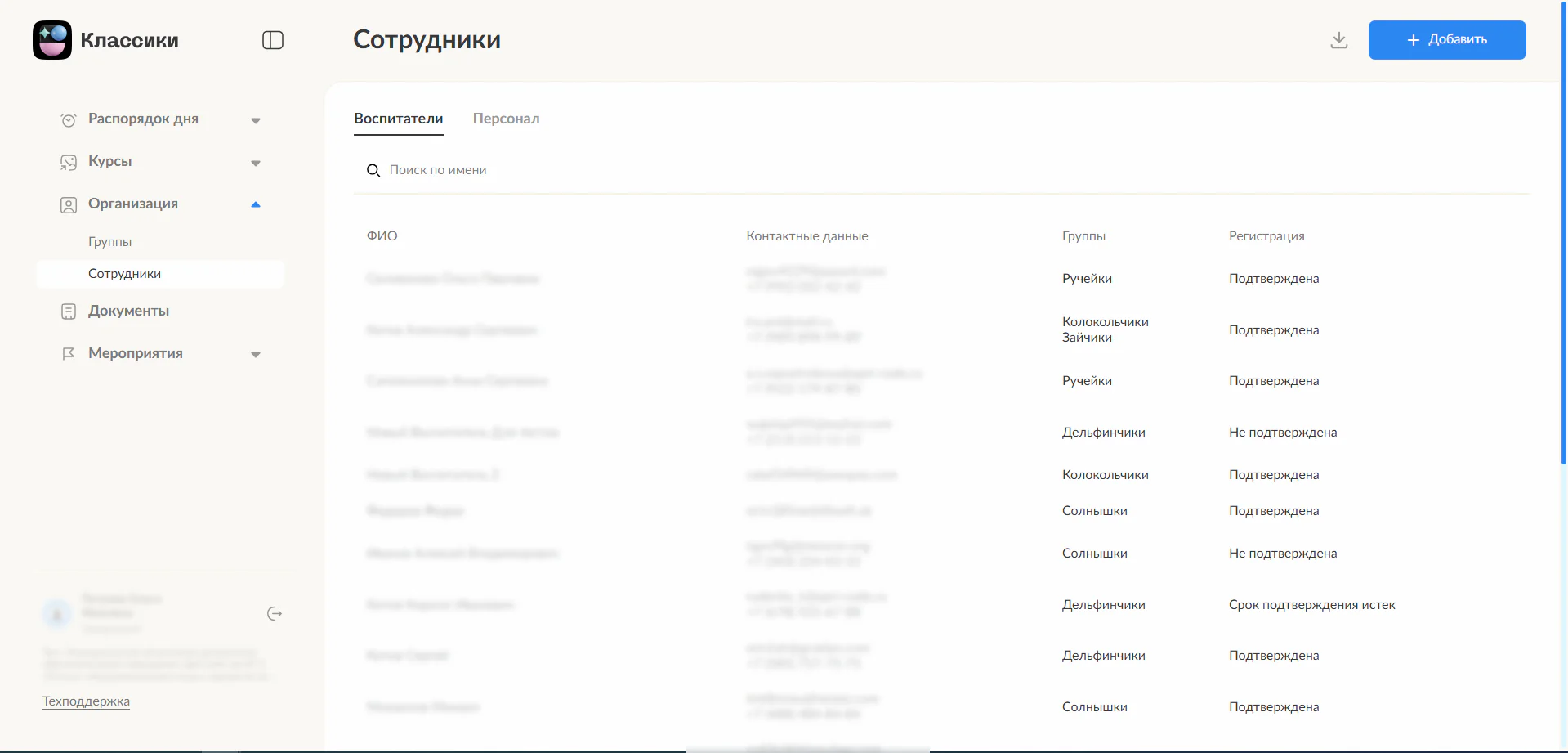 Учёт сотрудников и распределение по группам